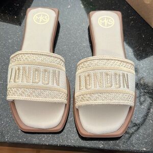 MKS Cream and Brown Sandals with Wide Strap and Textured Fabric